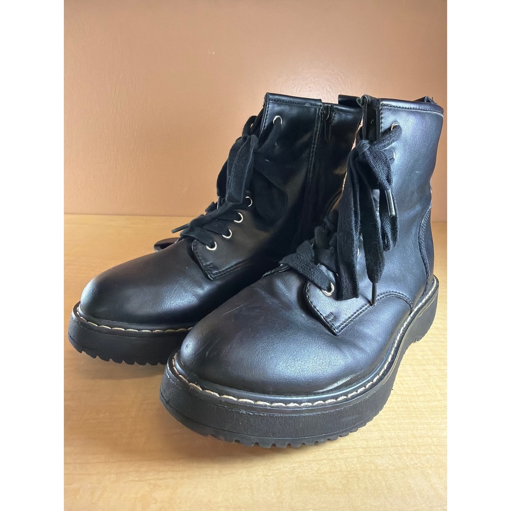 Madden Girl Kurrt Black Platform‎ Combat Boots Lace Up Side Zip Lug Sole 7M